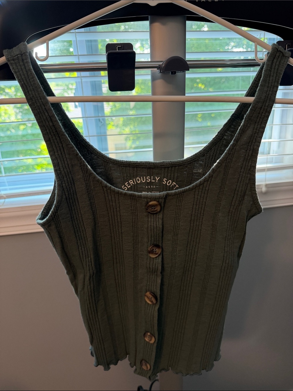 ⭐️2/$6 AERO Seriously Soft Olive Green Button-Front Ribbed Tank- M